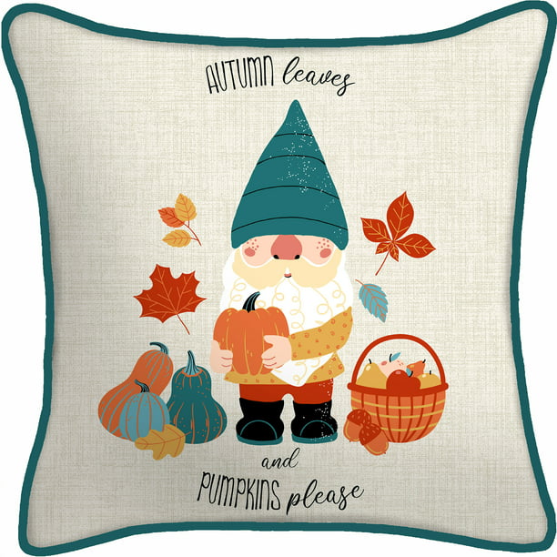 Multicolor Autumn Leaves & Gnomie Designs For Fall Happy Fall Leaves Gnome-Cute Hello Autumn Season Gnomie Throw Pillow 16x16 